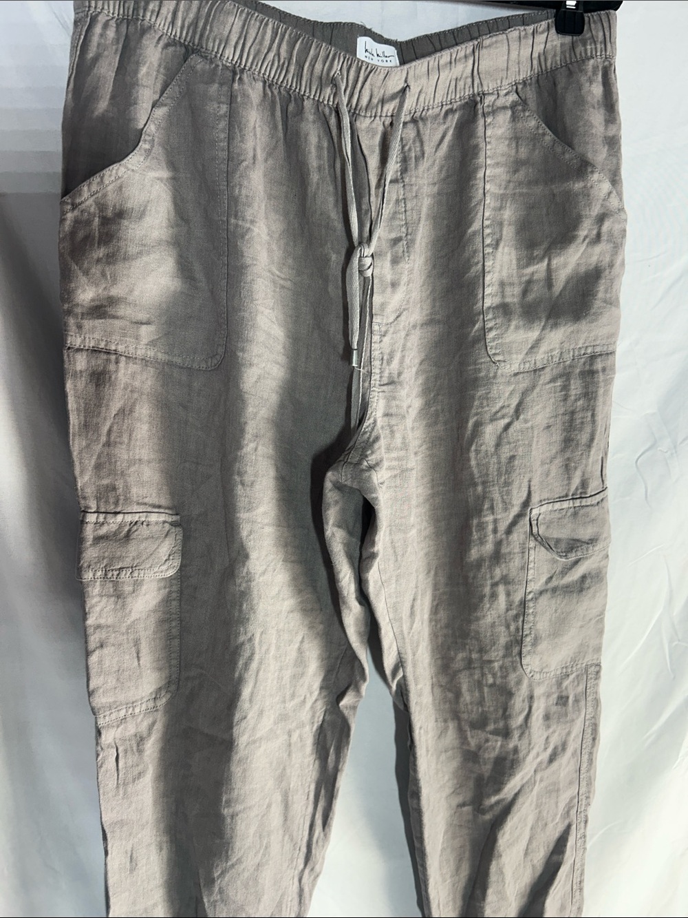 Nicole by Nicole Miller Light Taupe Linen-Blend Cargo Joggers